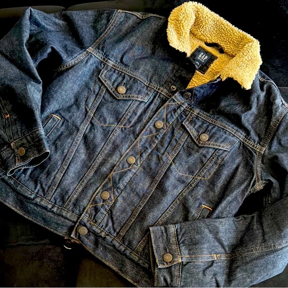 GAP Blue and Cream Jean Jacket with Sherpa Collar - Picture 1 of 4